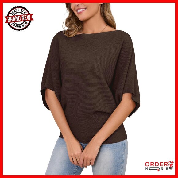 Oversized Batwing Sleeve Boat Neck Pullover Sweater - Soft Fuzzy Knit